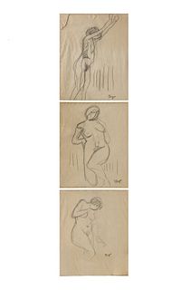 Edgar Degas 3 Drawings, Female Nudes