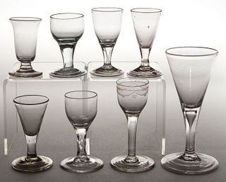 ASSORTED BLOWN GLASS DRINKING ARTICLES, LOT OF EIGHT