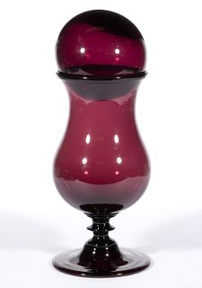 FREE-BLOWN GLASS FOOTED VASE AND WITCH BALL
