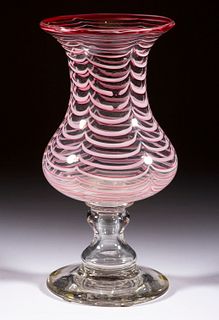 FREE-BLOWN AND WAVE DECORATED PEDESTAL VASE