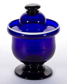 FREE-BLOWN GLASS FOOTED COVERED SUGAR BOWL