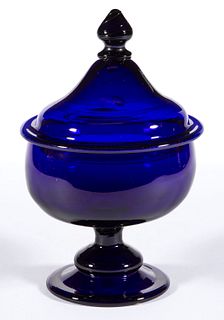 FREE-BLOWN GLASS FOOTED COVERED SUGAR BOWL