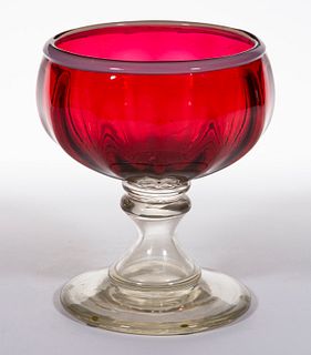 FREE-BLOWN PATTERN-MOLDED GLASS FOOTED BOWL