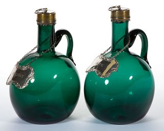 ENGLISH FREE-BLOWN PAIR OF DECANTERS