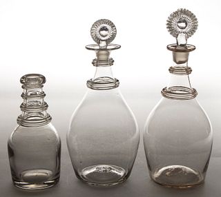 FREE-BLOWN GLASS DECANTERS, LOT OF THREE