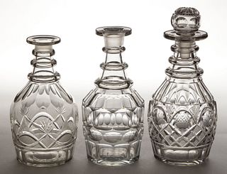 ASSORTED CUT GLASS DECANTERS, LOT OF THREE