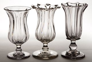 PILLAR-MOLDED GLASS CELERY VASES, LOT OF THREE