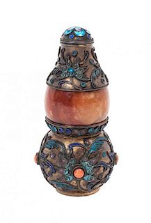 * A Hardstone and Enameled Snuff Bottle, Height 3 inches.