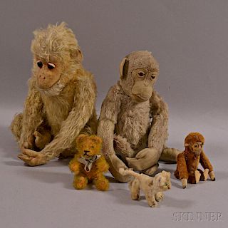 Five Early Articulated Mohair Animals
