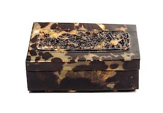 A Chinese Carved Tortoiseshell Box and Cover, Width 3 1/2 inches.