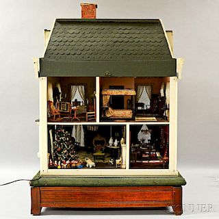 Victorian Carved and Painted Dollhouse and Dollhouse Accessories.