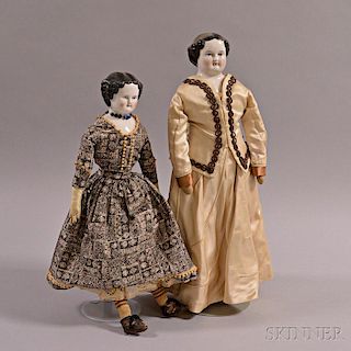Two China Shoulder Head Dolls
