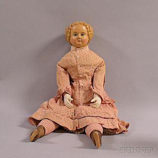 Molded and Painted Papier-mache Girl Doll