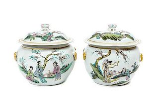 A Pair of Ceramic Lidded Ginger Jars, Height 8 1/4 x diameter 8 inches.
