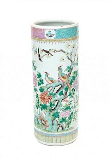 * A Chinese Ceramic Umbrella Stand, Height 24 inches.