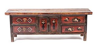 An Asian Style Low Cabinet, Height 19 1/2 x width 56 1/14 x depth 14 1/8 inches.