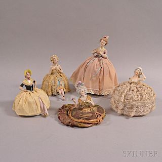 Five Porcelain Pincushion Dolls