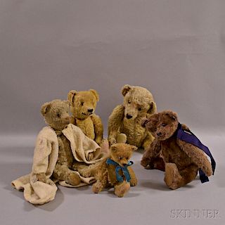 Five Vintage Mohair Teddy Bears