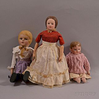 Three Martha Chase-type Painted Stockinette Dolls