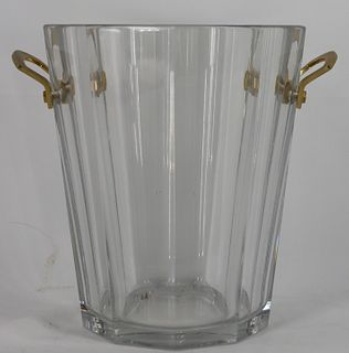 Baccarat Glass Ice Bucket with Gilt Metal Handles.