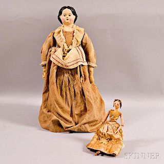Papier-mache Head Doll and a Wooden Penny Doll