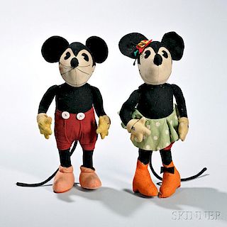 Pair of Walt Disney Needleart Toys Mickey and Minnie Mouse Dolls