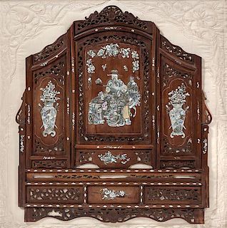 * A Chinese Mother-of-Pearl Inlaid Screen, Height 34 x width 30 1/2 inches.
