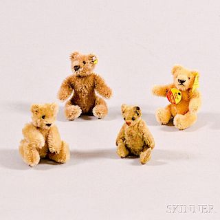 Four Steiff 3 1/2-inch Miniature Mohair Teddy Bears