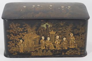 Antique Chinoiserie Lacquered Tea Caddy.