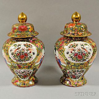 Pair of Famille Rose Ginger Jars and Covers
