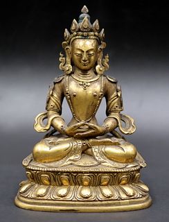 Gilt Bronze Figure of Seated Buddha Shakyamuni.