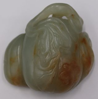 Chinese Carved Celadon and Russet Jade Gourd