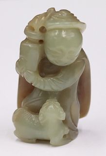 Chinese Carved Celadon Jade Figure with Dog.