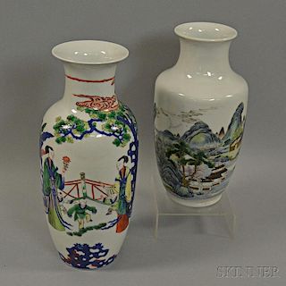 Two Enameled Porcelain Vases