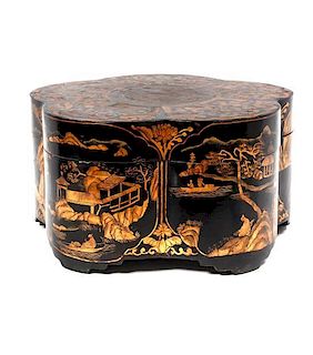 A Japanese Style Lacquard Box, Height 9 x width 17 inches.