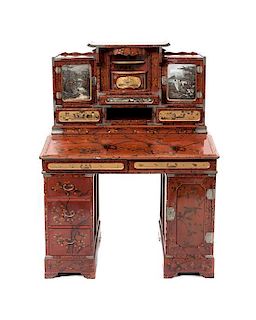 * A Japanese Lacquered Desk, Height 51 1/4 x width 38 1/2 x depth 27 inches.