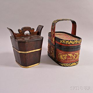 Sake Barrel and Bamboo Food Basket