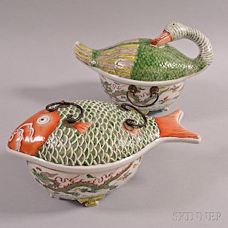 Two Enameled Porcelain Tureens