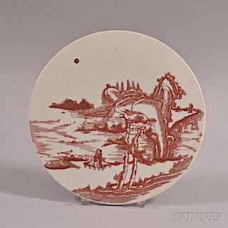 Iron Red Decorated Round Porcelain Plaque