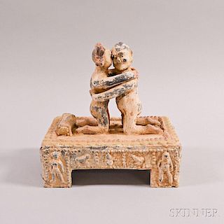 Tomb Pottery Model of a Bed with Couple Embracing