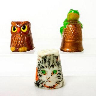 3pc Vintage Ceramic Figural Thimbles Animals