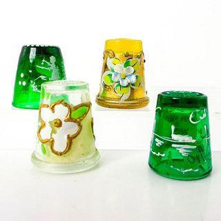 4pc Vintage Hand Painted Bohemian Art Glass Thimbles