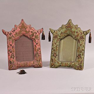 Two Embroidered Silk Picture Frames