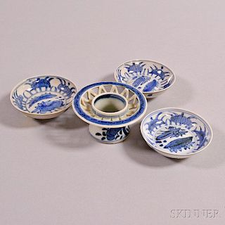 Four Canton Export Blue and White Porcelain Items