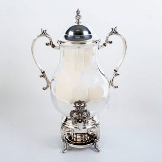 Large Antique Silver Plate Coffee Urn with Burner