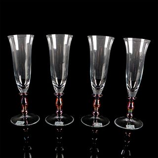 4pc Mikasa Champagne Glasses, Amber Blue Estate Clear