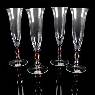 4pc Mikasa Fluted Champagne Glasses, Estate Clear Amber