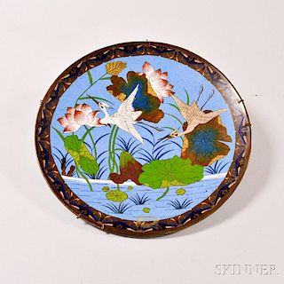 Asian Cloisonne Charger with Cranes