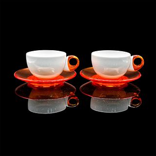 2 Vintage Guzzini Cappuccino Cup and Saucer Sets, Orange