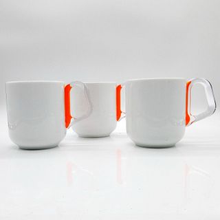 3pc Guzzini Mugs, Clear Handle With Orange